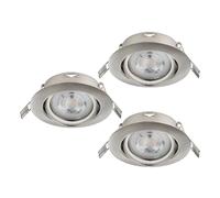 Eglo lot de 3 spots LED encastrables Favazzina, lampes de plafond ronds à encastrer, plafonniers plats en métal argenté, avec ampoules GU10 blanc chaud, Ø 8,8 cm