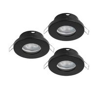 Eglo lot de 3 spots LED encastrables Favazzina, ronds plats en métal noir, avec ampoules GU10, lumière blanc chaud, Ø 8,5 cm