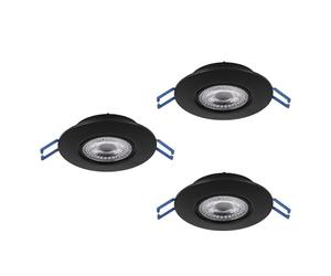 Eglo Lot de 3 spots LED encastrables Zujar, luminaires intérieurs encastrés en plastique noir, éclairage de plafond blanc chaud, plafonniers Ø 8,5 cm
