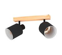 Eglo Luminaire plafonnier Batallas avec 2 spots orientables en noir et blanc, lampe de plafond naturelle au style scandinave, en bois, métal et tissu, douille E27