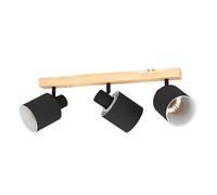 Eglo Luminaire plafonnier Batallas avec 3 spots orientables en noir et blanc, lampe de plafond naturelle au style scandinave, en bois, métal et tissu, douille E27