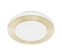 Eglo Plafonnier Capri - panneau LED acier blanc, laiton brossé, IP44, blanc chaud
