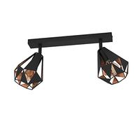 EGLO Luminaire plafonnier Carlton 7, lampe de plafond avec 2 lampes orientables, lampe de salon au design vintage, industriel et rétro, rail spot en acier noir et cuivre, douille E27