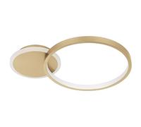 Eglo Luminaire plafonnier LED Gafares, lampe de plafond dimmable avec télécommande, lampe de salon arrondie en aluminium et acier blanc et doré, blanc chaud - froid