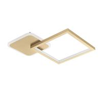 Eglo Luminaire plafonnier LED Gafares, lampe de plafond dimmable avec télécommande, lampe de salon carrée en aluminium et acier blanc et doré, blanc chaud - froid