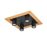 Eglo Luminaire plafonnier LED Valcasotto à 4 spots, lampe de plafond pour salon et couloir, FSC100HB, éclairage en bois et métal noir et blanc, avec ampoules GU10, blanc chaud