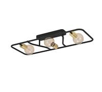 Eglo Luminaire plafonnier Messinaro à 3 lampes, lampe de plafond vintage, éclairage pour salon en métal noir et laiton brossé, douille E27