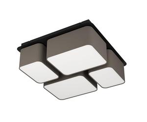 Eglo Luminaire plafonnier Mordazo à 4 lampes, lampe de plafond en textile, éclairage indirect pour salon et couloir en tissu brun anthracite et métal noir, douille E27