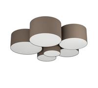 Eglo Luminaire plafonnier Pastore, lustre en textile avec 6 abat-jour, lampe de plafond en tissu taupe, douille E27