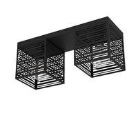 Eglo Luminaire plafonnier Piedritas, lampe de plafond rectangulaire au style vintage et industriel, lampe de salon minimaliste en acier noir, douille E27, 52 x 18 cm