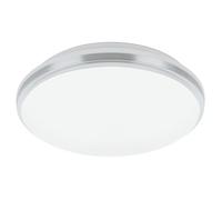 Eglo Luminaire plafonnier Pinetto, panneau LED arrondi, lampe de plafond pour salle de bains, couloir et cuisine, acier et plastique blanc et aspect chromé, blanc neutre, IP44, Ø 34 cm