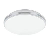 Eglo Luminaire plafonnier Pinetto, panneau LED arrondi, lampe de plafond pour salle de bains, couloir et cuisine, acier et plastique blanc et aspect chromé, blanc neutre, IP44, Ø 34 cm