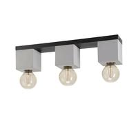 Eglo Luminaire plafonnier Prestwick 3 à 3 flammes, lustre salon au style industriel en béton gris et métal noir, lampe de plafond pour chambre à coucher, douille E27