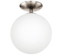 Eglo Luminaire plafonnier Rondo, lampe à boule en acier nickel mat et verre opaque blanc, lustre de salon, douille E27