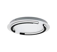 Eglo Luminaire plafonnier Zampote, panneau LED dimmable, lampe de plafond arrondie en acier, aluminium et plastique blanc et noir, applique murale pour cuisine et couloir, blanc chaud, Ø 42 cm