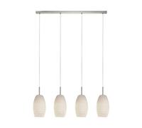 Eglo Lustre BATISTA 3 – Suspension 4 flammes, acier nickel mat, verre essuyé blanc, douille E27