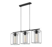 Eglo Lustre LONCINO, suspension à 3 flammes vintage, lampe suspendue rétro en acier, couleur : noir, verre : verre fumé, douille : E27, Ø : 38 cm