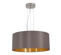 Eglo Lustre MASERLO, suspension en textile à 3 flammes, lampe pendante en acier et tissu, couleur : nickel mat, cappuccino, or, douille : E27, Ø : 53 cm