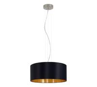 Eglo Lustre MASERLO, suspension en textile à 3 flammes, lampe pendante en acier et tissu, couleur : nickel mat, noir, or, douille : E27, Ø : 53 cm