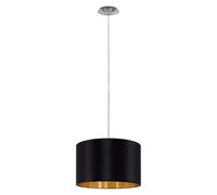 Eglo Lustre MASERLO, suspension en textile à flamme, lampe pendante en acier et tissu, couleur : nickel mat, noir, or, douille : E27, Ø : 38 cm