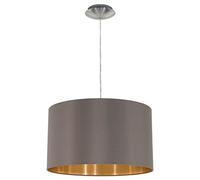 Eglo Lustre MASERLO, suspension en textile à flamme, lampe pendante en acier et tissu, couleur : nickel mat, cappuccino, or, douille : E27, Ø : 38 cm