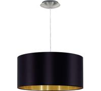Eglo Lustre MASERLO, suspension en textile à flamme, lampe pendante en acier et tissu, couleur : nickel mat, noir, or, douille : E27, Ø : 38 cm