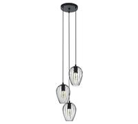 Eglo Lustre NEWTOWN, 1 suspension à 3 flammes vintage, lampe suspendue rétro en acier, couleur : noir, douille : E27, Ø : 38 cm