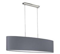 Eglo Lustre PASTERI, suspension en textile à 2 flammes, lampe pendante ovale en acier et tissu, couleur : nickel mat, gris, douille : E27, L : 100 cm