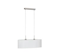 Eglo Lustre Pasteri, suspension en textile à 2 flammes, lampe pendante ovale en acier et tissu, nickel mat, blanc, douille E27, L 75 cm