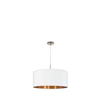 Eglo Lustre PASTERI, suspension en textile à flamme, lampe pendante en acier et tissu, couleur : nickel mat, blanc, cuivre, douille : E27, Ø : 53 cm