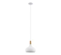 Eglo Lustre SABINAR, suspension à flamme, lampe suspendue en acier et en bois, couleur blanc, marron, douille E27, Ø 28 cm, certifié FSC