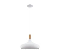 Eglo Lustre SABINAR, suspension à flamme, lampe suspendue en acier et en bois, couleur : blanc, marron, douille : E27, Ø : 40 cm