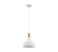 Eglo Lustre SABINAR, suspension à flamme, lampe suspendue en acier et en bois, couleur : blanc, marron, douille : E27, Ø : 28 cm