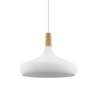 Eglo Lustre SABINAR, suspension à flamme, lampe suspendue en acier et en bois, couleur : blanc, marron, douille E27, Ø 40 cm, certifié FSC