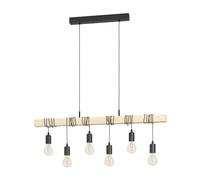 Eglo Lustre TOWNSHEND, suspension vintage à 6 flammes au design industriel, lampe suspendue rétro en acier et en bois, noir, marron, certifié FSC, douille E27