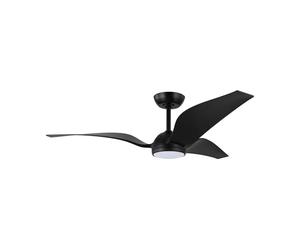 EGLO Mosteiros Ventilateur de plafond silencieux à 3 pales en plastique ABS avec moteur à courant continu, éclairage, mode été/hiver, brise naturelle et télécommande Noir mat Diamètre 142 cm
