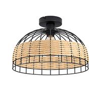 Eglo Plafonnier Anwick, 1 Lampe de Plafond Vintage, Boho, Lampe de Salon en Acier et Rotin Noir, Naturel, Lampe de Cuisine, Plafonnier avec Douille E27