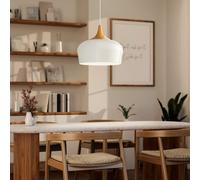 Suspension OBREGON E27 1X60W en acier crème et chêne D350mm
