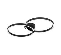 Eglo Panneau LED Amandolo, plafonnier dimmable avec télécommande, lampe de plafond géométrique pour salon et bureau, cercles en métal noir, blanc chaud - froid, rétro-éclairage RGB