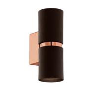 Eglo LED Applique murale Passa, applique murale 2 flammes, spot mural intérieur en métal marron et cuivre, lampe salon, lampe couloir avec éclairage haut et bas, ronde, douille GU10