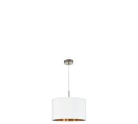 Eglo Pasteri Plafonnier à 1 Ampoule en Acier et en Tissu Couleur : Nickel Mat, Blanc, Cuivre, Douille : E27, Ø : 38 cm, Acier Textile, Nickel Mat Blanc Cuivre, 38 X 38 X 110 cm, E27