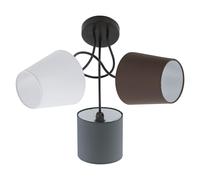 Eglo Plafonnier Almeida, lampe de plafond textile 3 flammes, matériau : acier, tissu, couleurs : noir, anthracite, blanc, marron, douille : E14