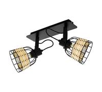 Eglo Plafonnier Anwick 1, 2 flammes Vintage, Boho, spot de plafond en acier et rotin, lampe de salon noire et naturelle, lampe de cuisine, spots avec douille E27