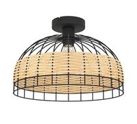 Eglo Plafonnier Anwick, lampe de plafond vintage à 1 flamme, style bohème, lampe de séjour en acier et rotin noir et naturel, lampe de cuisine et couloir avec douille E27