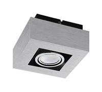 Eglo Plafonnier/Applique Murale Led Loke 1, 1 Ampoule, 1 X Gu10 3 W Led 180 Lm Incluses, 14 X 14 X 7,5 cm, Aluminium Brossé Acier Chromé/Noir 91352