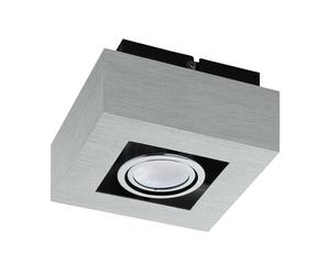 Eglo Plafonnier/Applique Murale Led Loke 1, 1 Ampoule, 1 X Gu10 3 W Led 180 Lm Incluses, 14 X 14 X 7,5 cm, Aluminium Brossé Acier Chromé/Noir 91352
