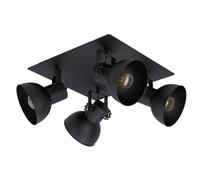 Eglo Plafonnier Barnstaple 1 à 4 spots, luminaire vintage, industriel et rétro en acier noir, lampe de plafond pour salon et cuisine, douille E27