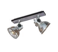 Eglo Plafonnier Barnstaple, spot de plafond vintage 2 flammes style industriel, applique murale rétro en acier finition zinc usé, bois, aspect rouille, noir, douille E27