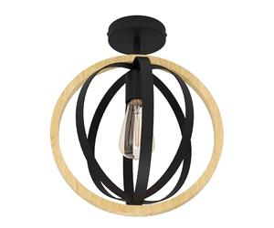 Eglo Plafonnier Basildon, lampe de plafond rond pour salon et chambre, FSCM70HB, luminaire avec cercles en bois naturel et métal noir, douille E27