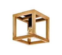 Eglo Plafonnier Blackcrown, lampe de plafond cube, luminaire déco design nature, acier noir avec cadre bois, éclairage avec douille E27, 20 x 20 cm